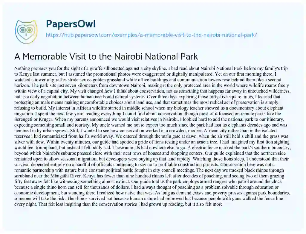 Essay on A Memorable Visit to the Nairobi National Park