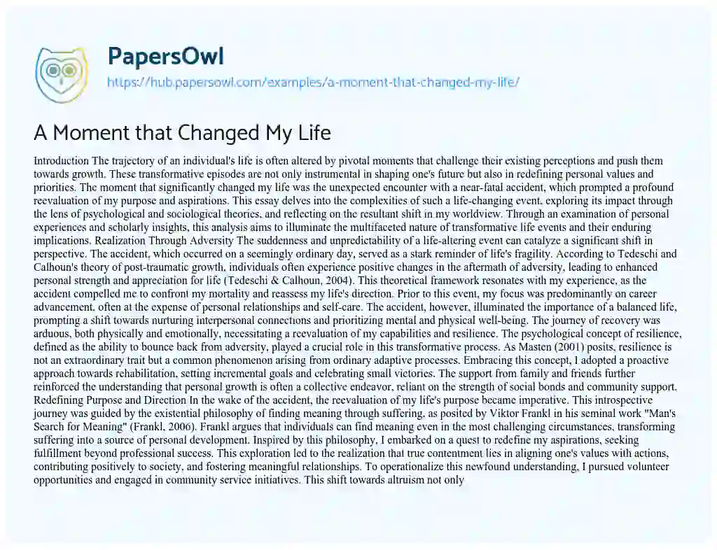 Essay on A Moment that Changed My Life