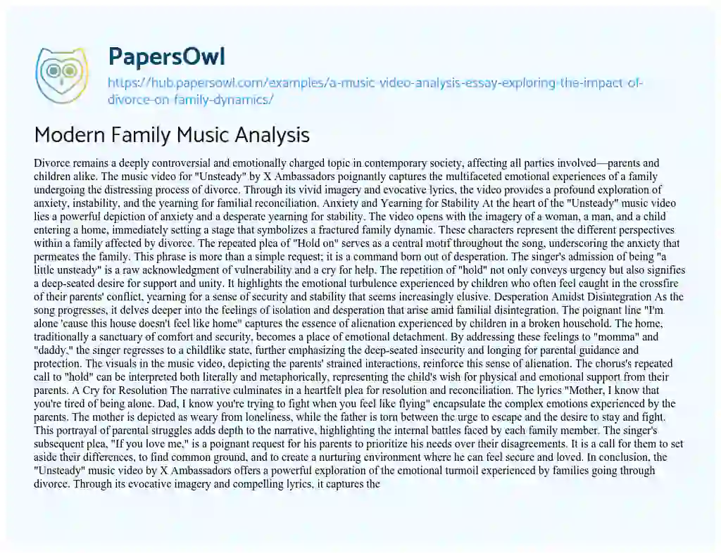 Essay on Modern Family Music Analysis
