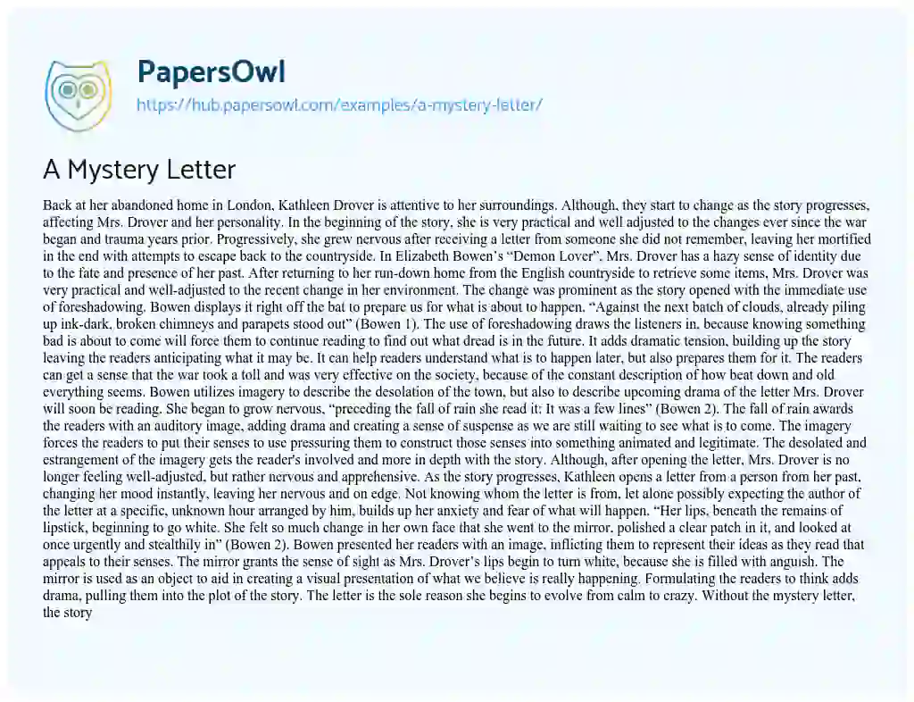 Essay on A Mystery Letter