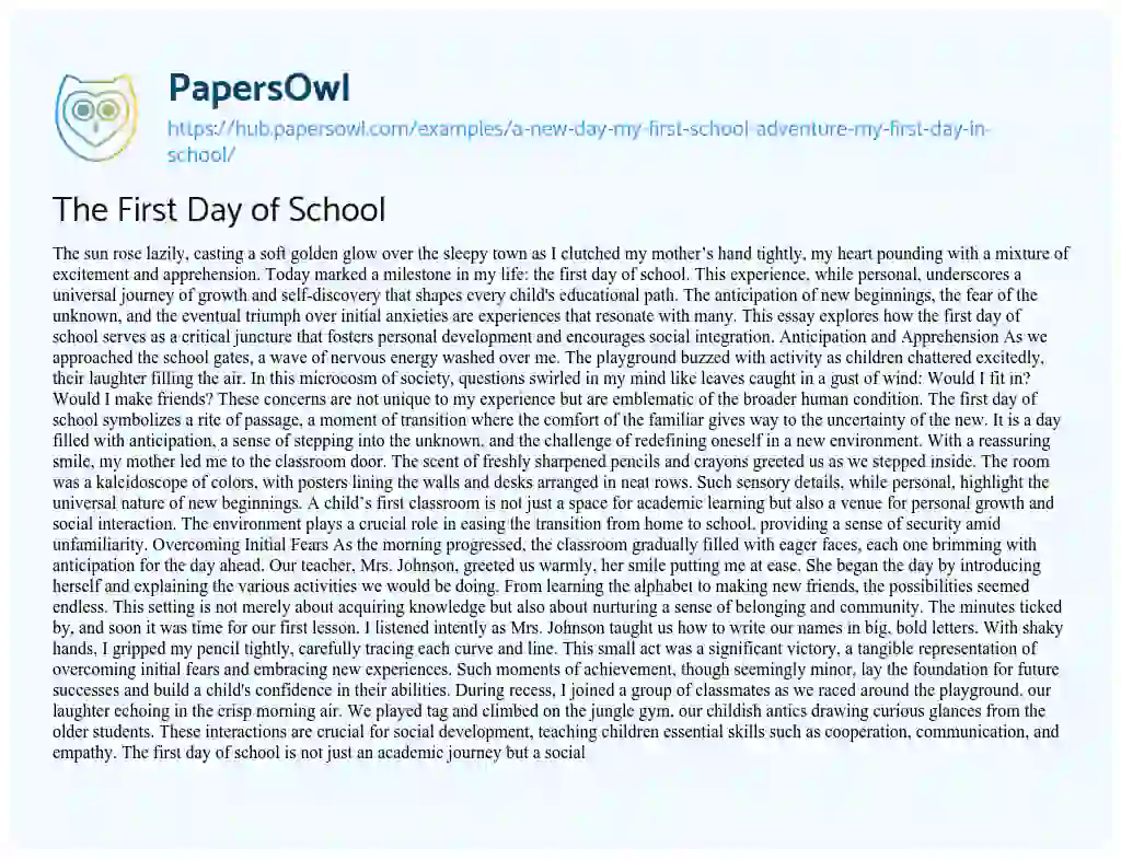 Essay on The First Day of School