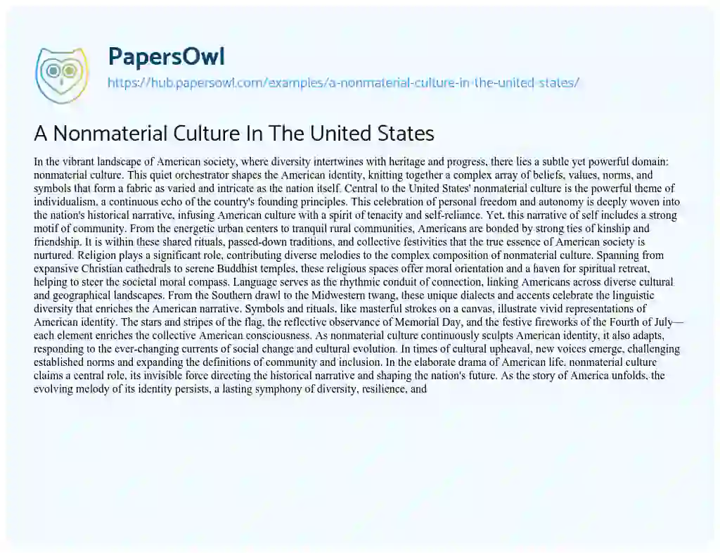 Essay on A Nonmaterial Culture In The United States