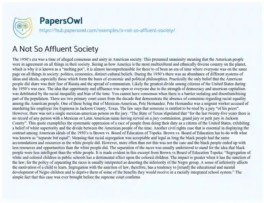 Essay on A Not So Affluent Society