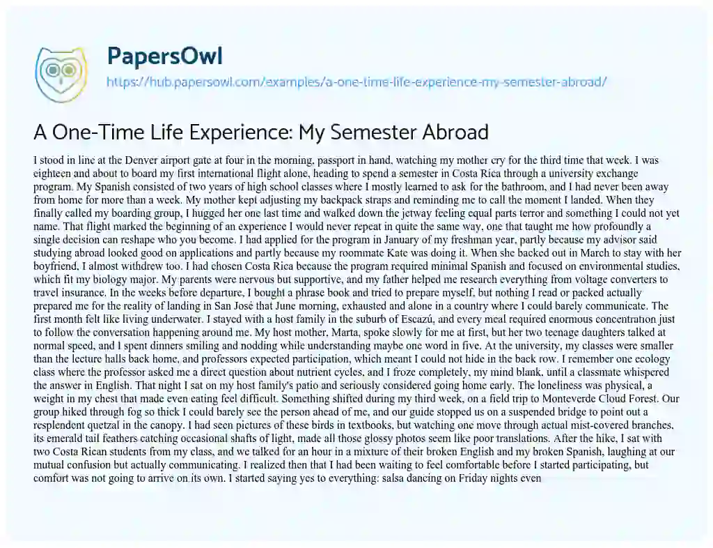 Essay on A One-Time Life Experience: My Semester Abroad
