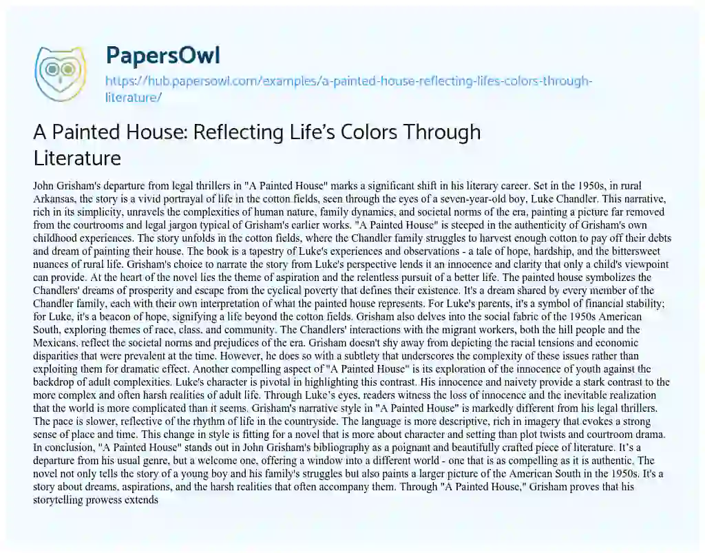 Essay on A Painted House: Reflecting Life’s Colors Through Literature