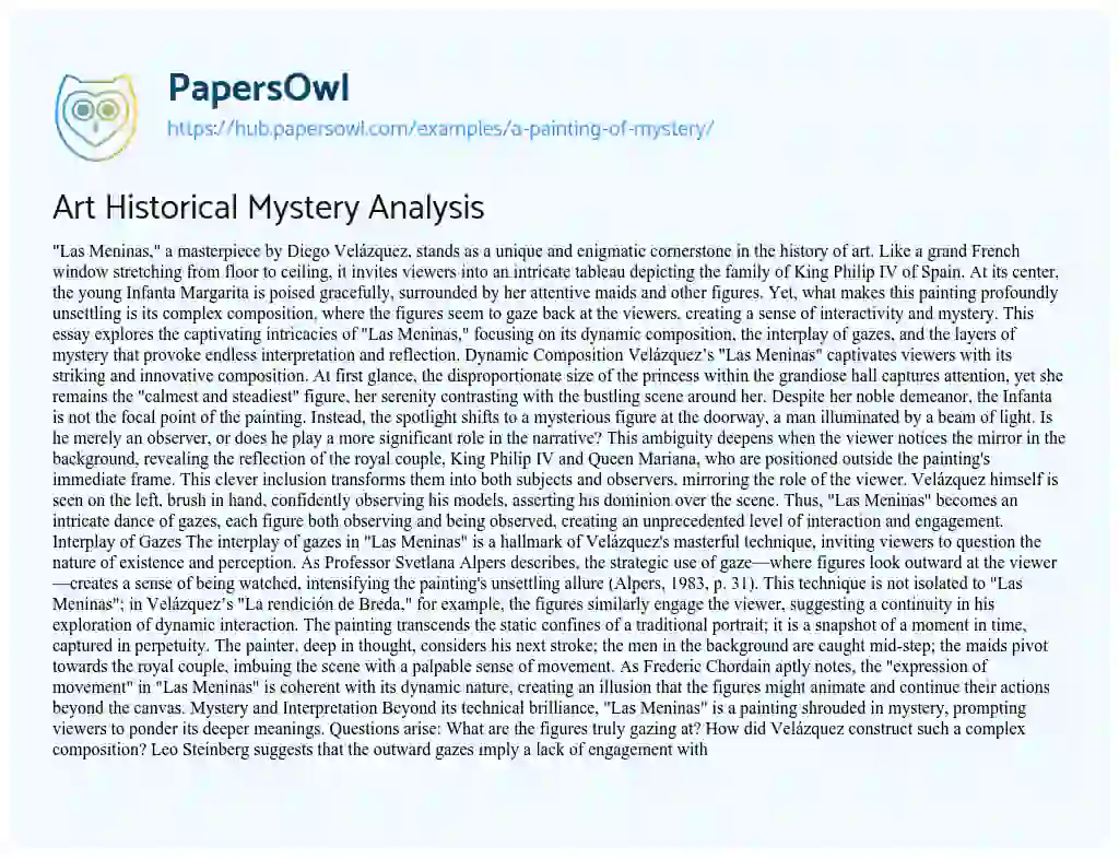 Essay on Art Historical Mystery Analysis