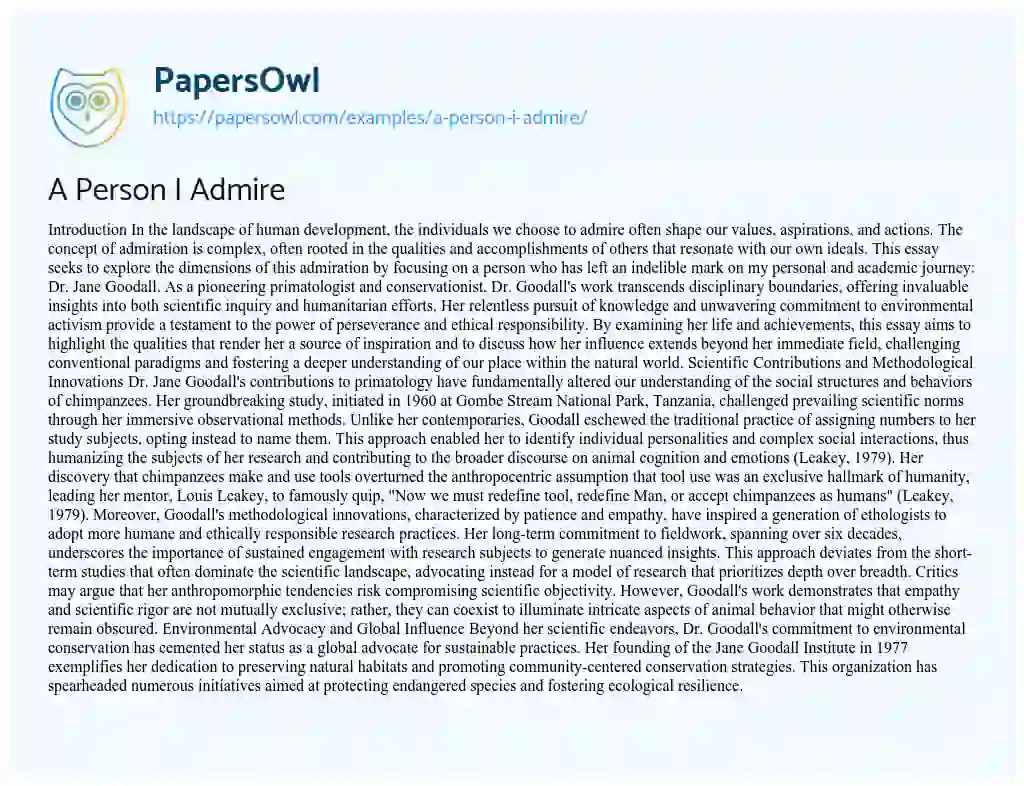 Essay on A Person I Admire