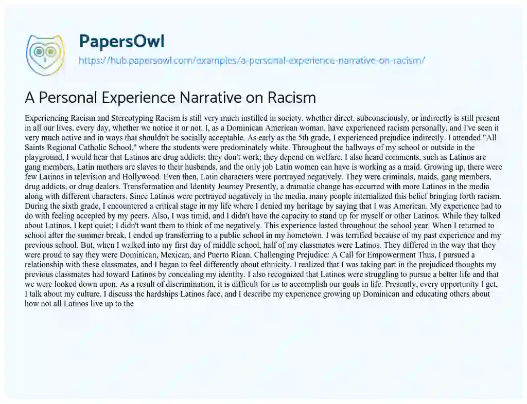 Essay on A Personal Experience Narrative on Racism