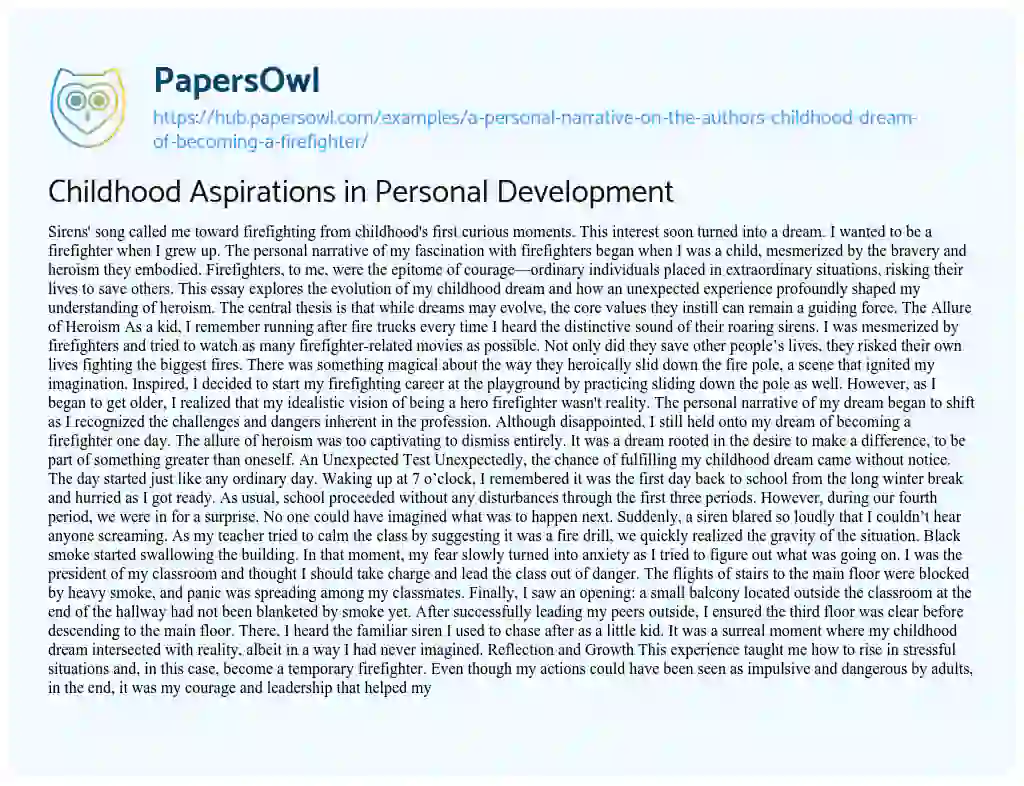 Essay on Childhood Aspirations in Personal Development