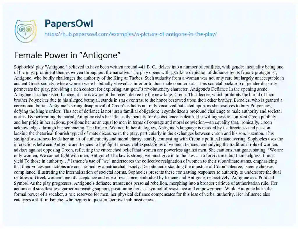 Essay on Female Power in “Antigone”