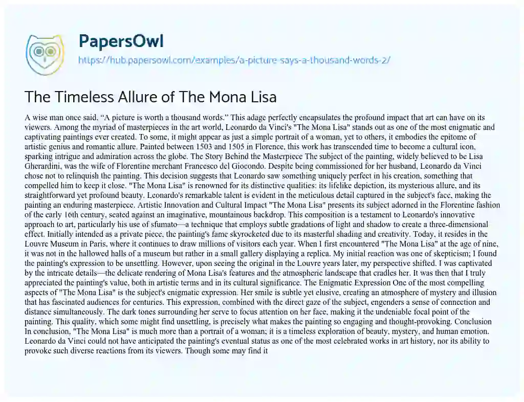 Essay on The Timeless Allure of The Mona Lisa