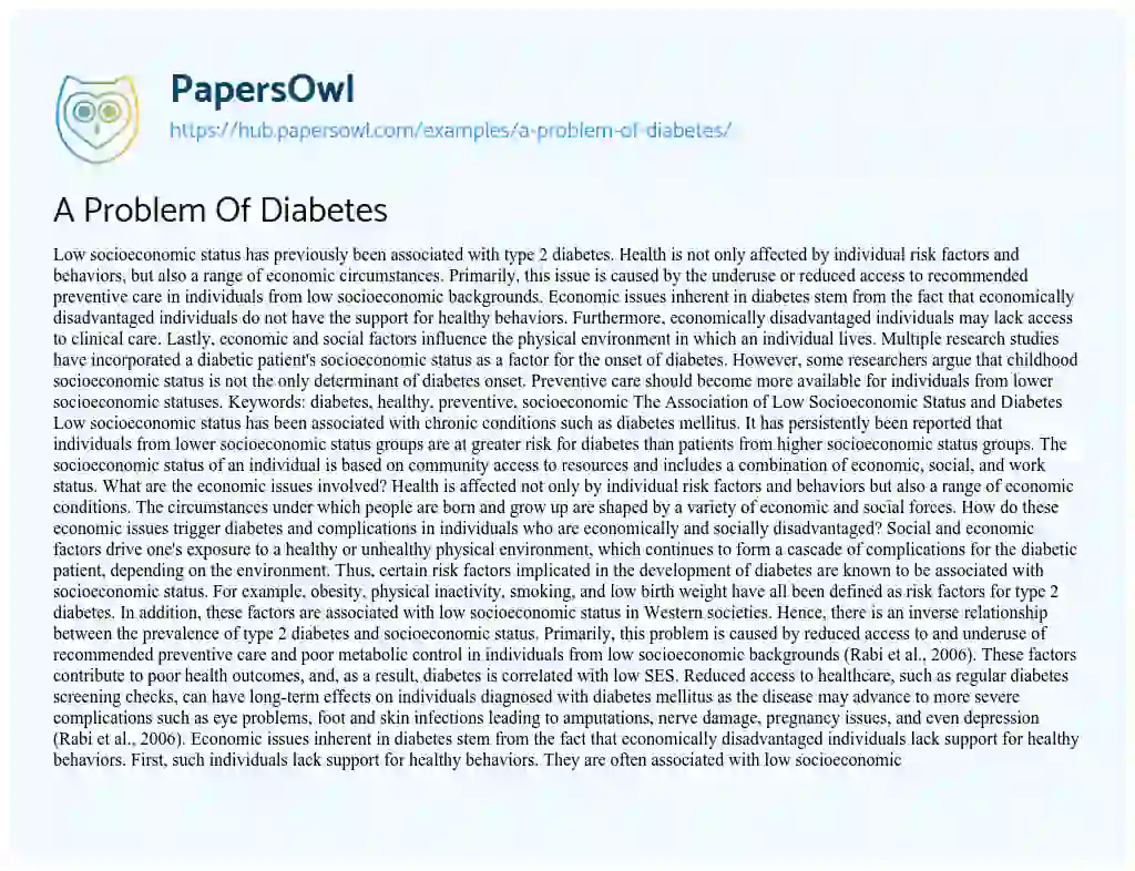 Essay on A Problem Of Diabetes