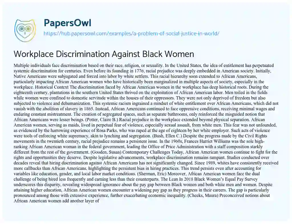 Essay on Workplace Discrimination Against Black Women