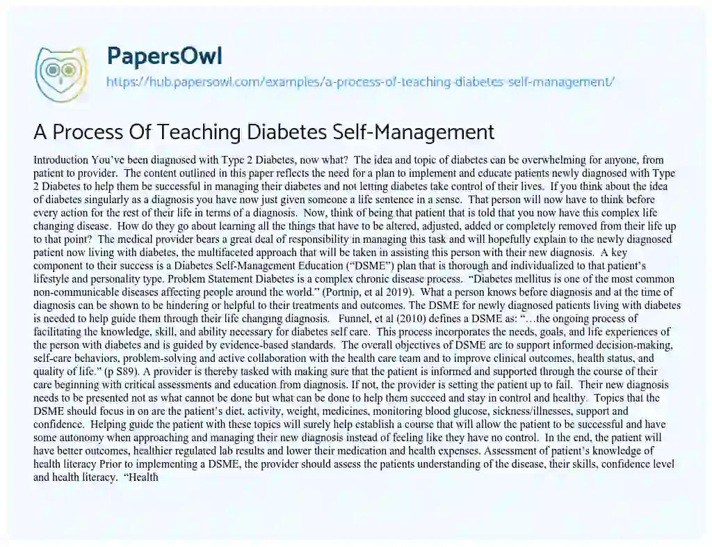Essay on A Process Of Teaching Diabetes Self-Management