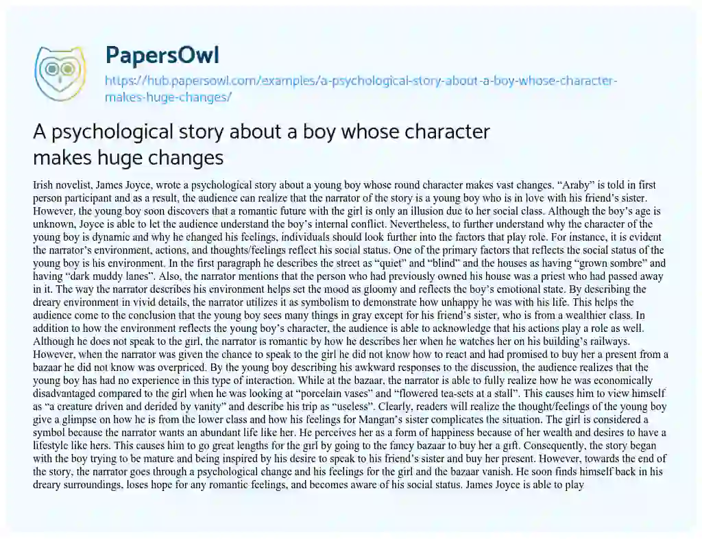 Essay on A psychological story about a boy whose character makes huge changes