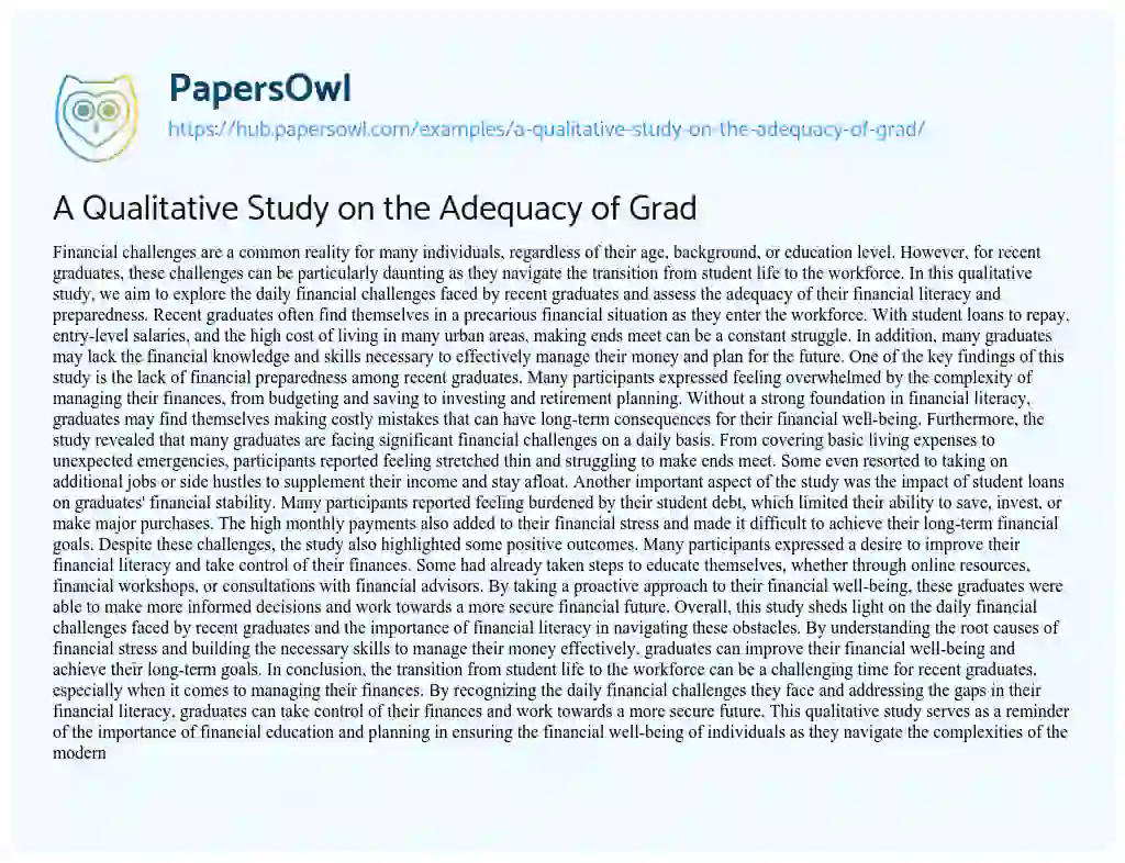 Essay on A Qualitative Study on the Adequacy of Grad