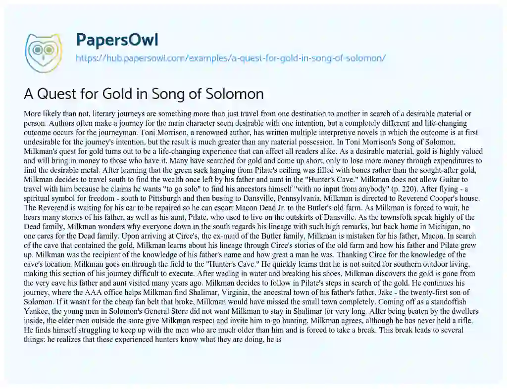 Essay on A Quest for Gold in Song of Solomon
