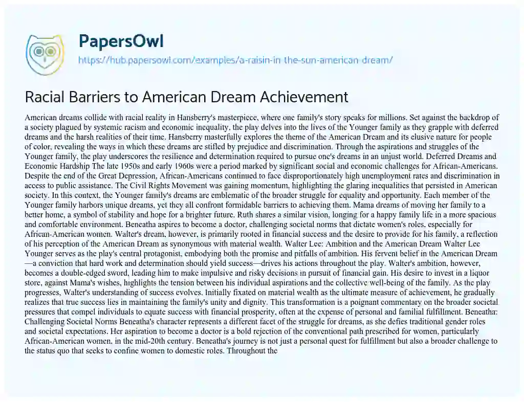 Essay on Racial Barriers to American Dream Achievement