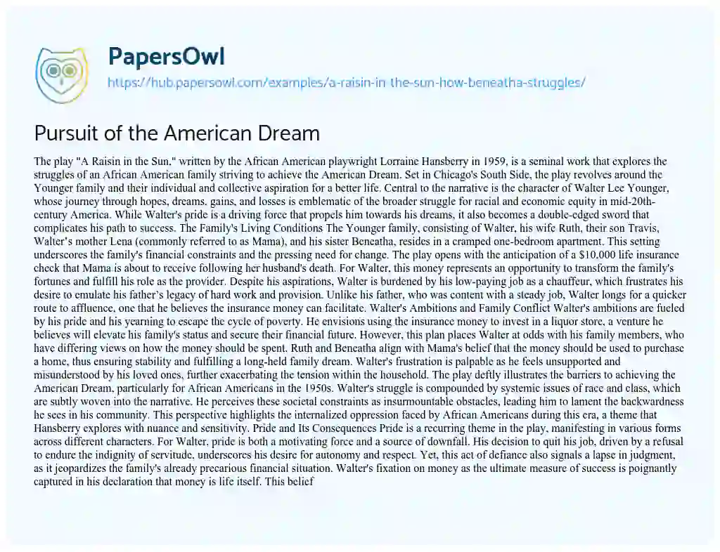Essay on Pursuit of the American Dream