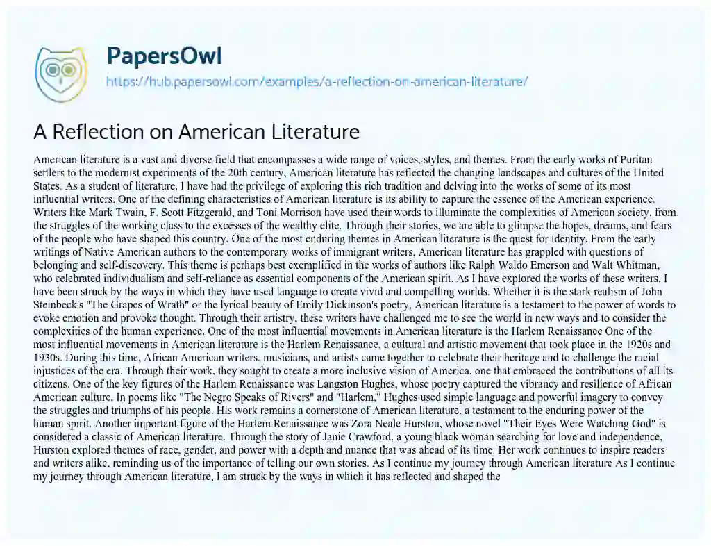 Essay on A Reflection on American Literature