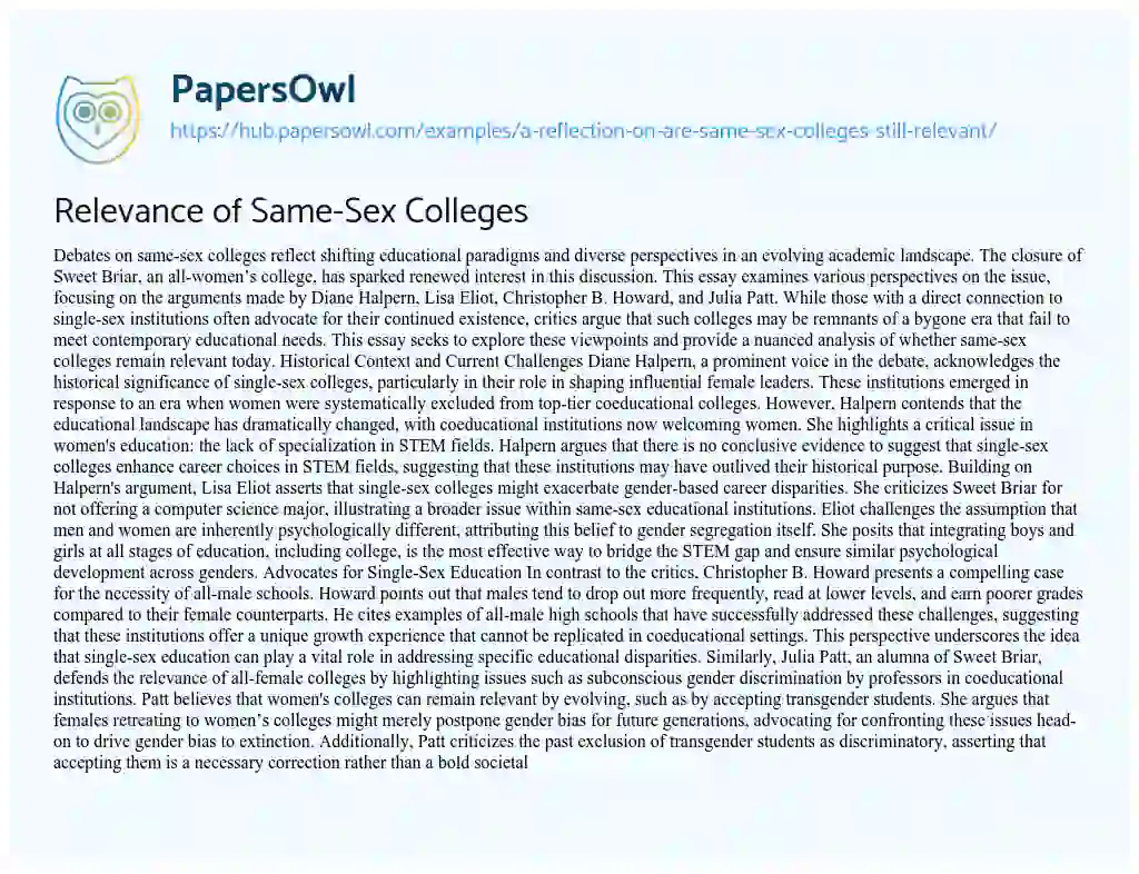 Essay on Relevance of Same-Sex Colleges