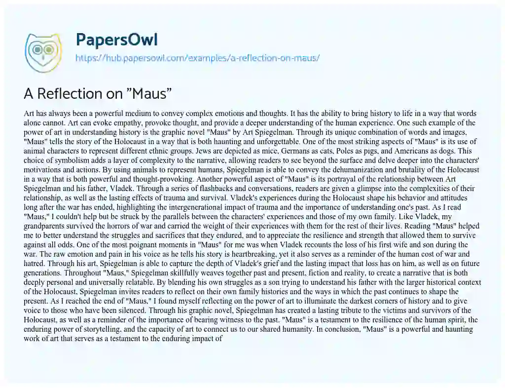 Essay on A Reflection on “Maus”
