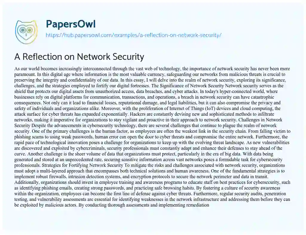 Essay on A Reflection on Network Security