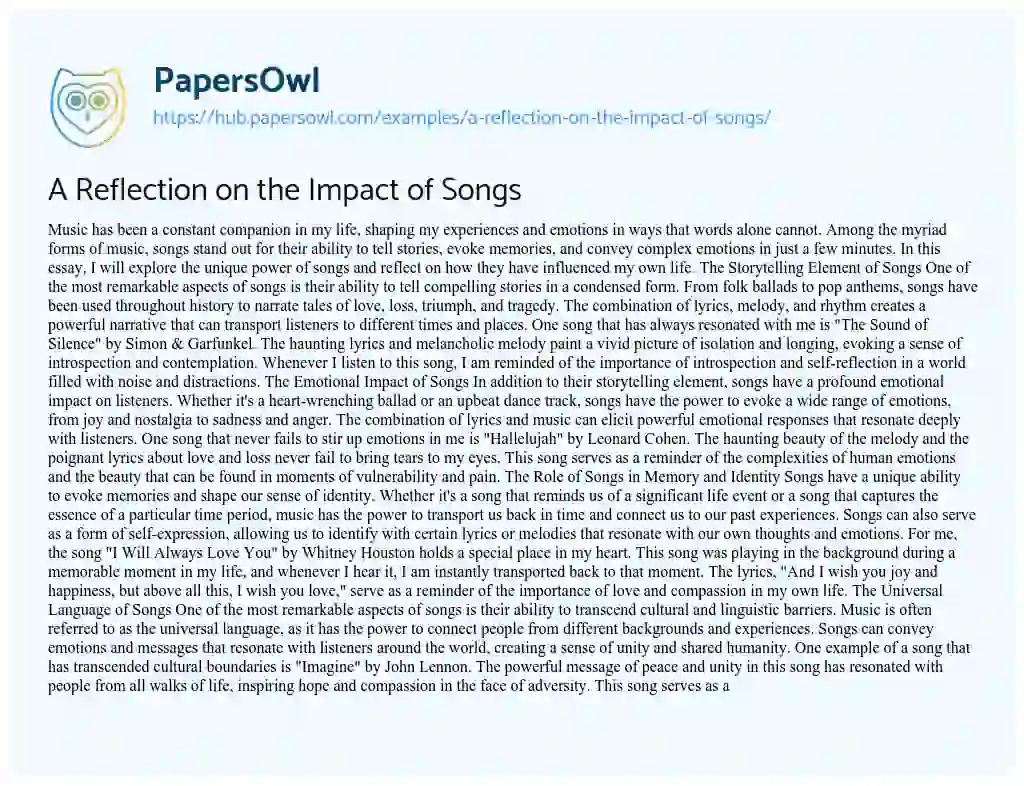 Essay on A Reflection on the Impact of Songs