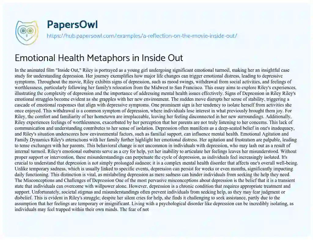 Essay on Emotional Health Metaphors in Inside Out