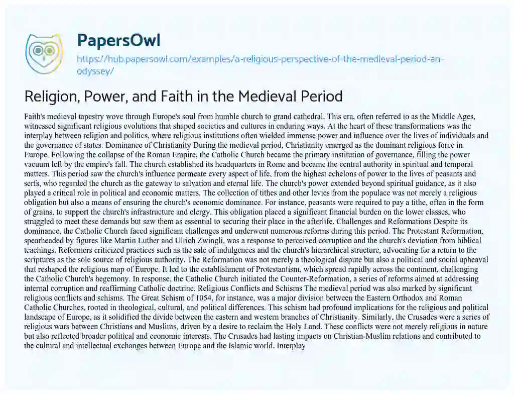 Essay on Religion, Power, and Faith in the Medieval Period