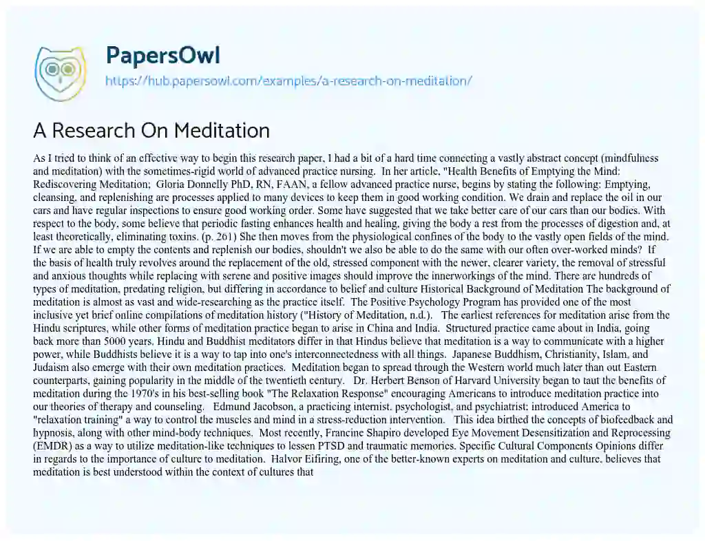 Essay on A Research On Meditation