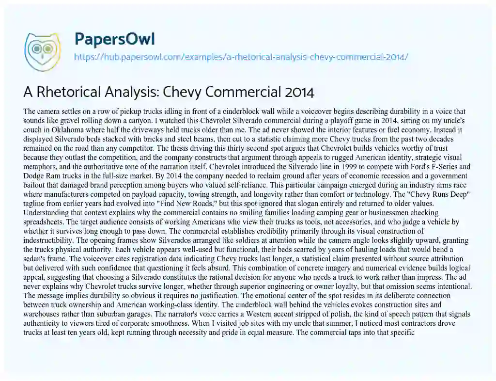 Essay on A Rhetorical Analysis: Chevy Commercial 2014