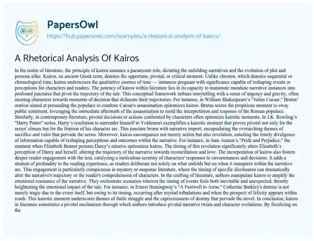 Essay on A Rhetorical Analysis Of Kairos