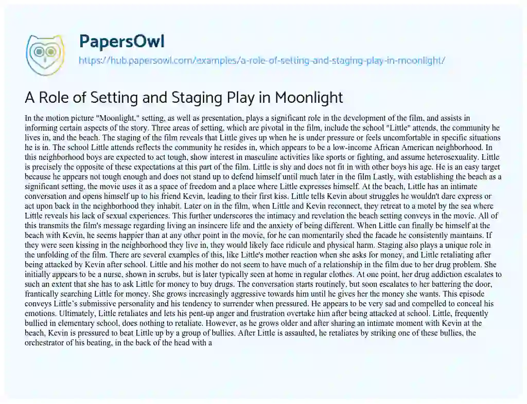 Essay on A Role of Setting and Staging Play in Moonlight