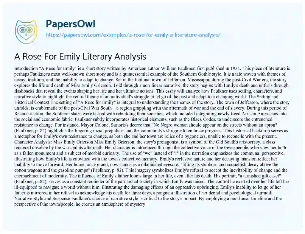 Essay on A Rose For Emily Literary Analysis