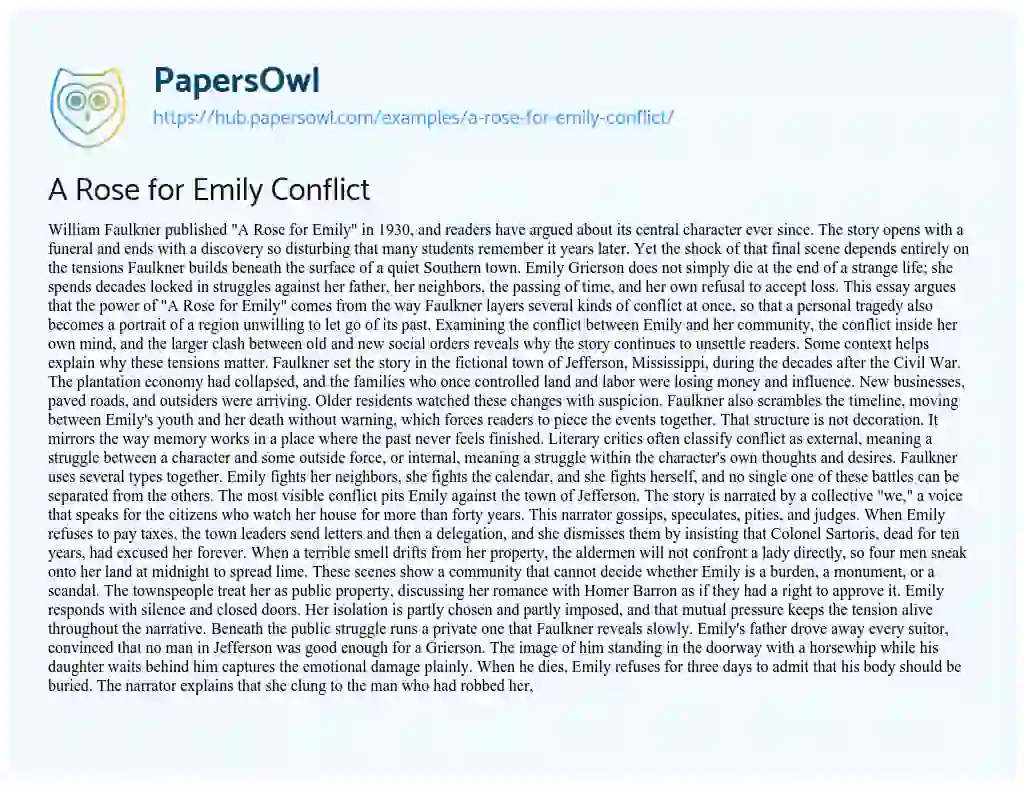 Essay on A Rose for Emily Conflict