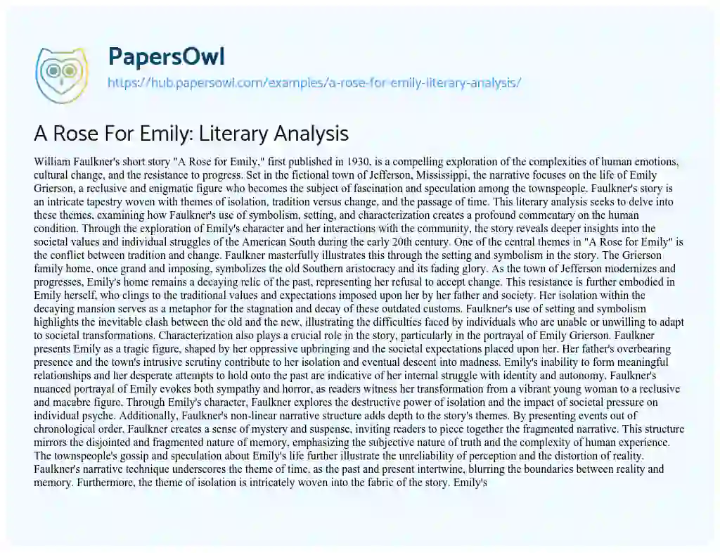 Essay on A Rose For Emily: Literary Analysis