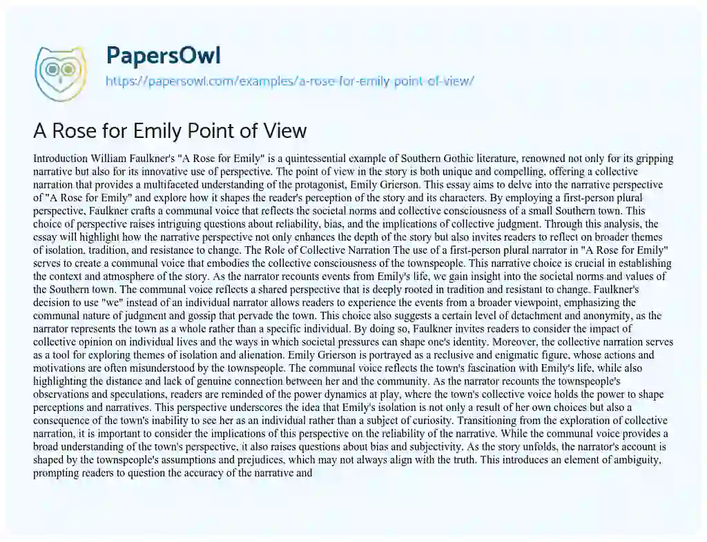 Essay on A Rose for Emily Point of View