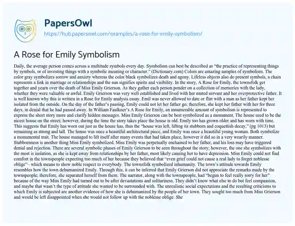 Essay on A Rose for Emily Symbolism