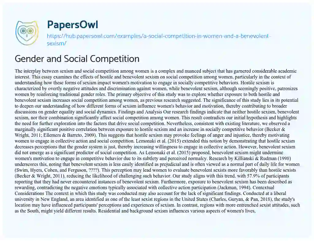 Essay on Gender and Social Competition