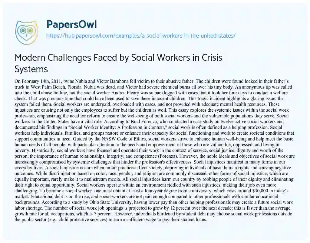 Essay on Modern Challenges Faced by Social Workers in Crisis Systems