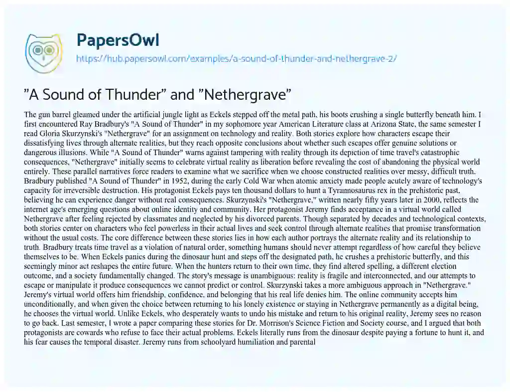 Essay on “A Sound of Thunder” and “Nethergrave”