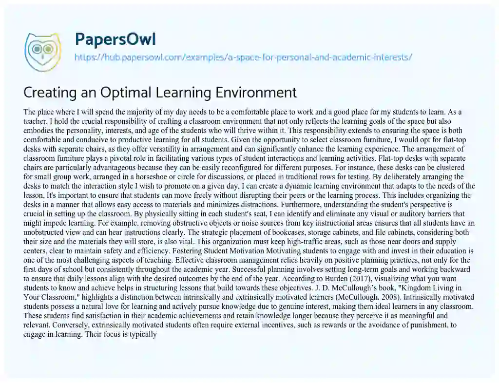 Essay on Creating an Optimal Learning Environment