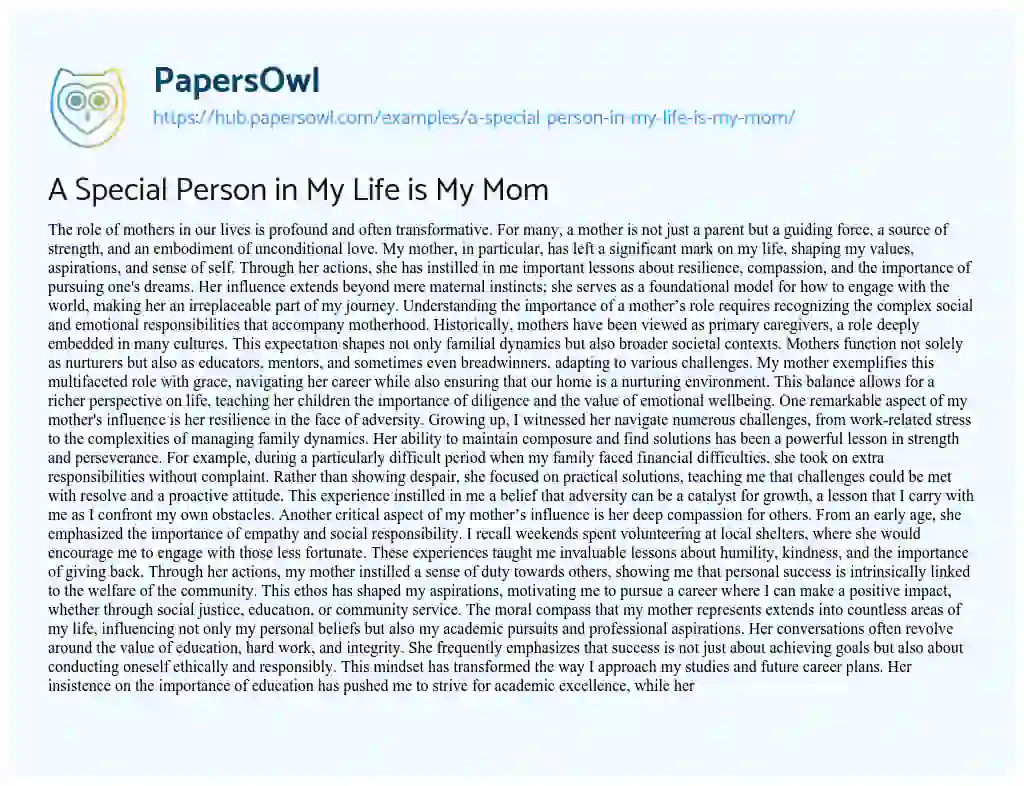 Essay on A Special Person in My Life is My Mom