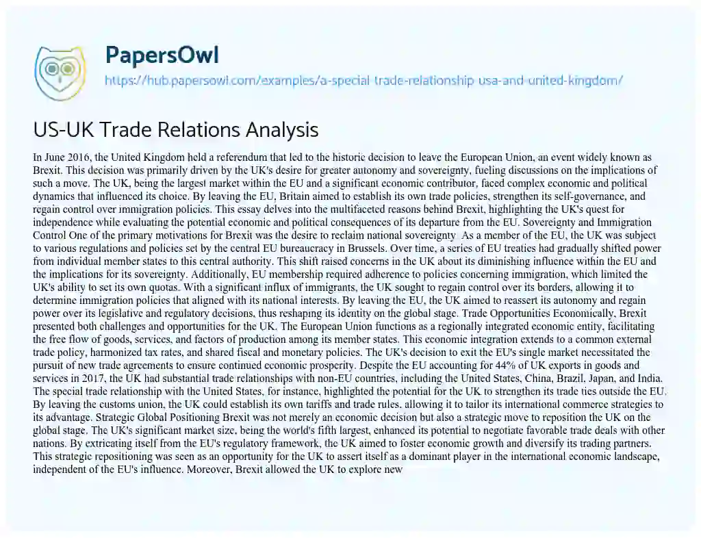 Essay on US-UK Trade Relations Analysis
