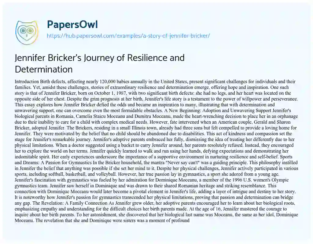 Essay on Jennifer Bricker’s Journey of Resilience and Determination