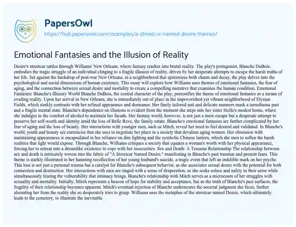 Essay on Emotional Fantasies and the Illusion of Reality