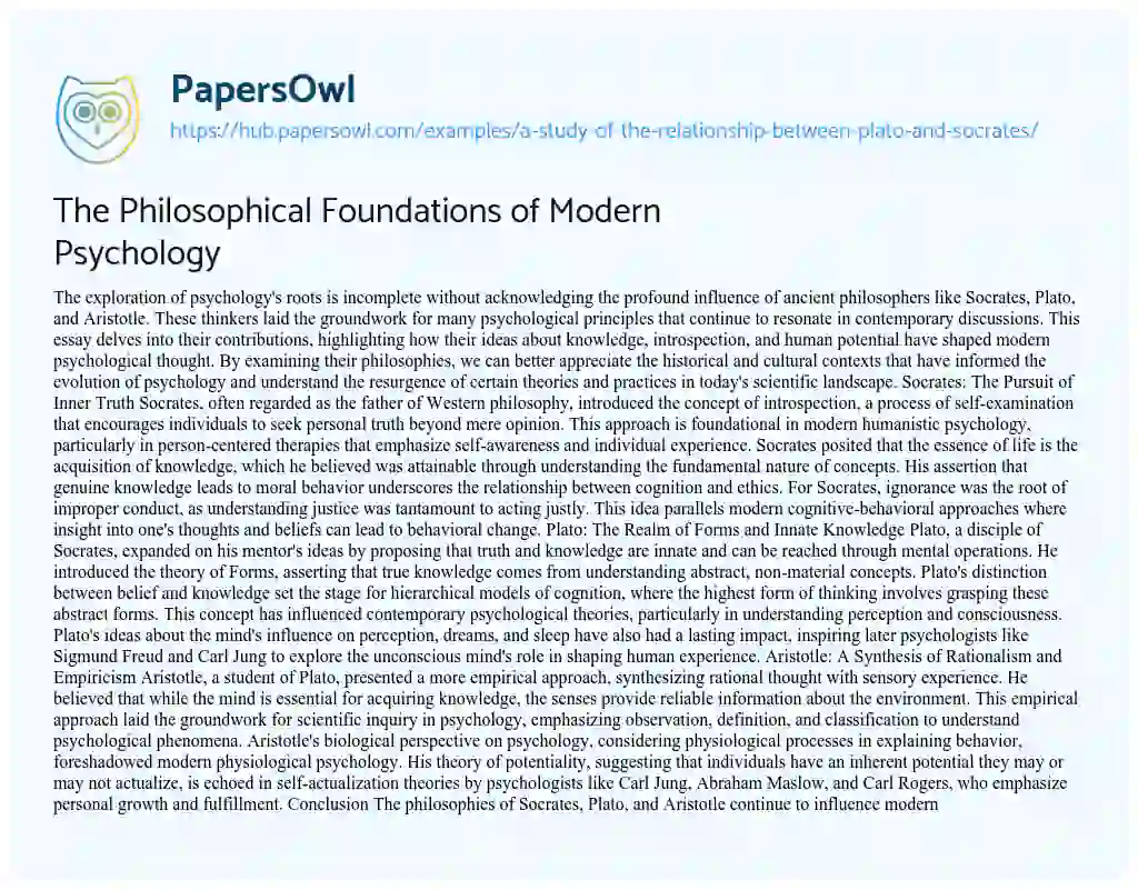 Essay on The Philosophical Foundations of Modern Psychology