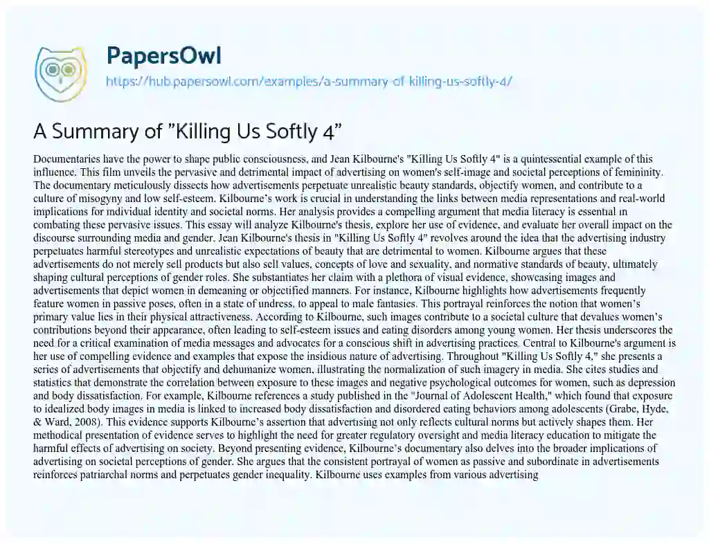 Essay on A Summary of “Killing Us Softly 4”