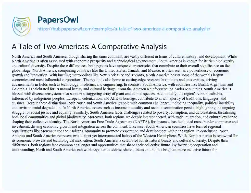 Essay on A Tale of Two Americas: A Comparative Analysis